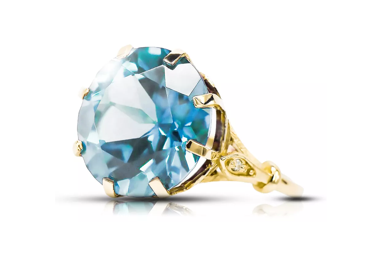 Кольцо Аквамарин 14-кв Желтое золото Винтаж vrc073y